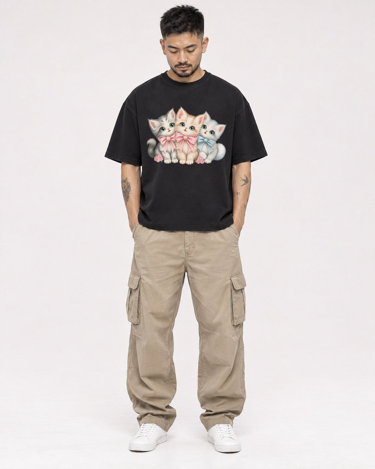 Mockup Boxy Heavyweight Tee Black male full-body 12