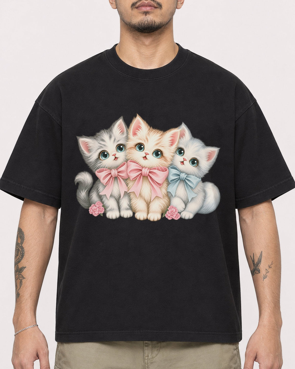 Mockup Boxy Heavyweight Tee Black male close-up 12