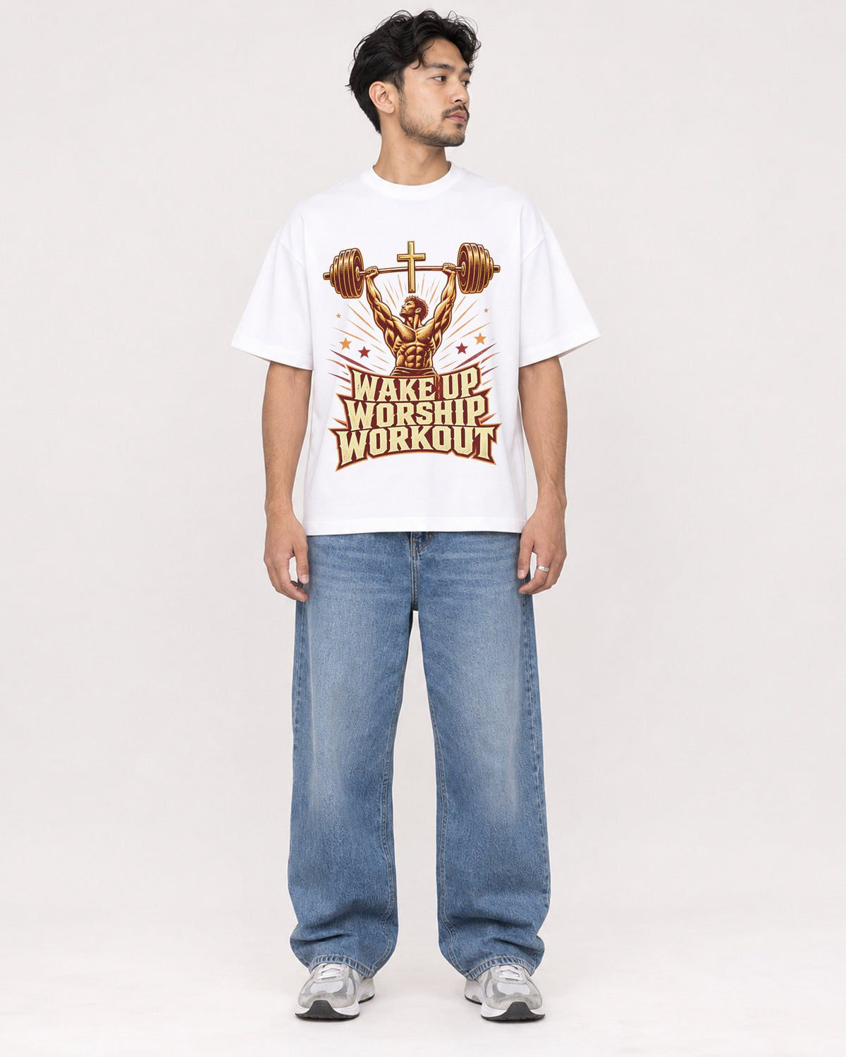 Mockup Boxy Heavyweight Tee White male full-body 02