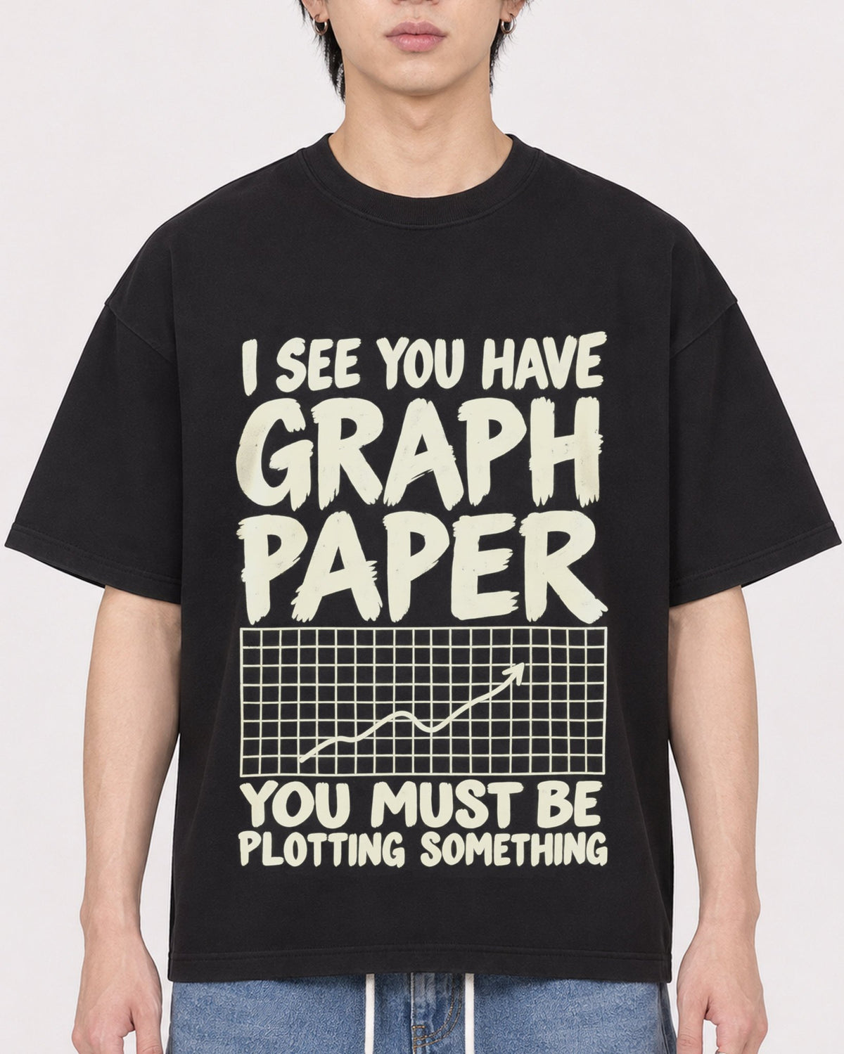 Mockup Boxy Heavyweight Tee Black male close-up 11
