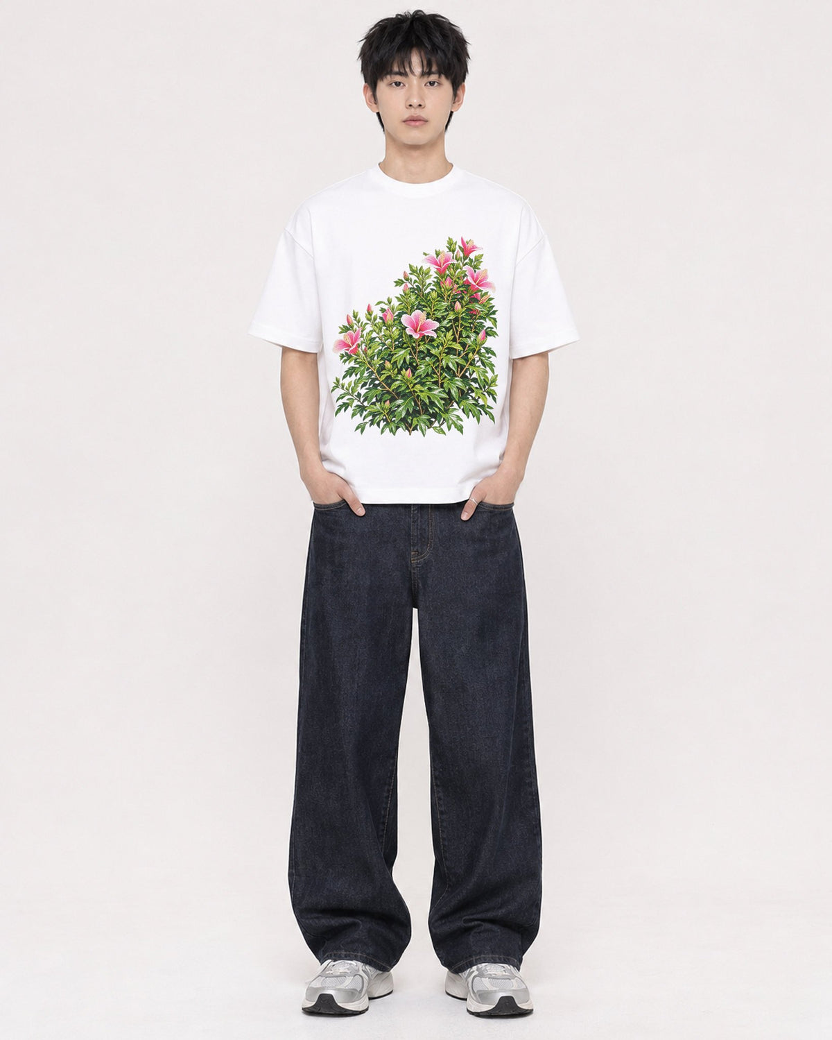 Mockup Boxy Heavyweight Tee White male full-body 01