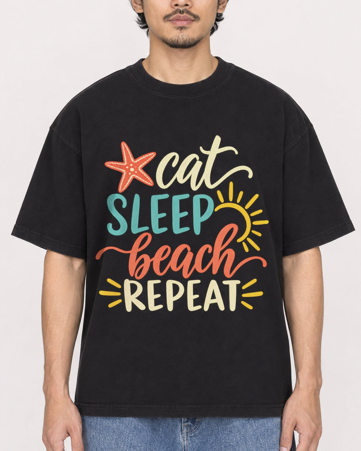 Mockup Boxy Heavyweight Tee Black male close-up 02