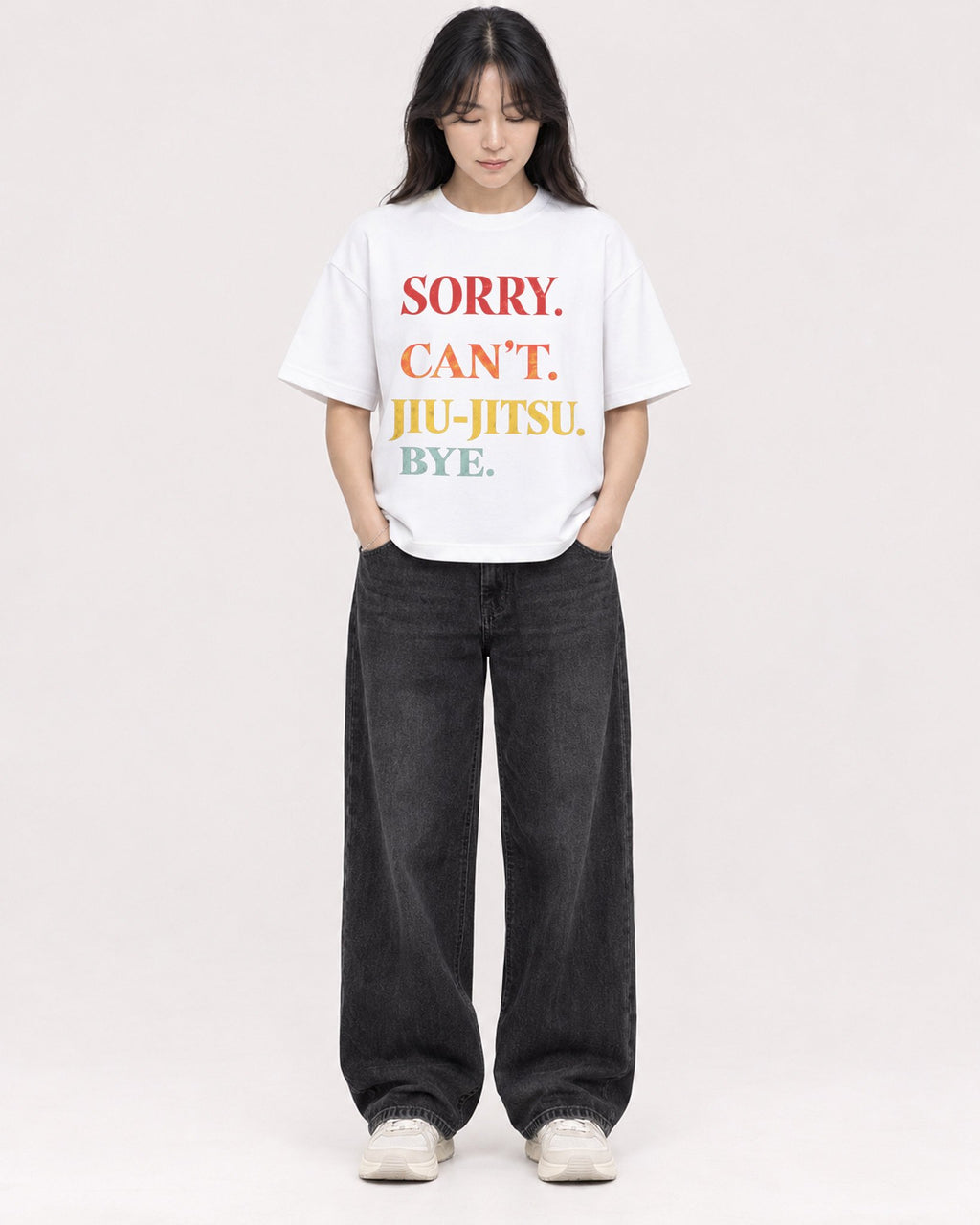 Mockup Boxy Heavyweight Tee White female full-body 13
