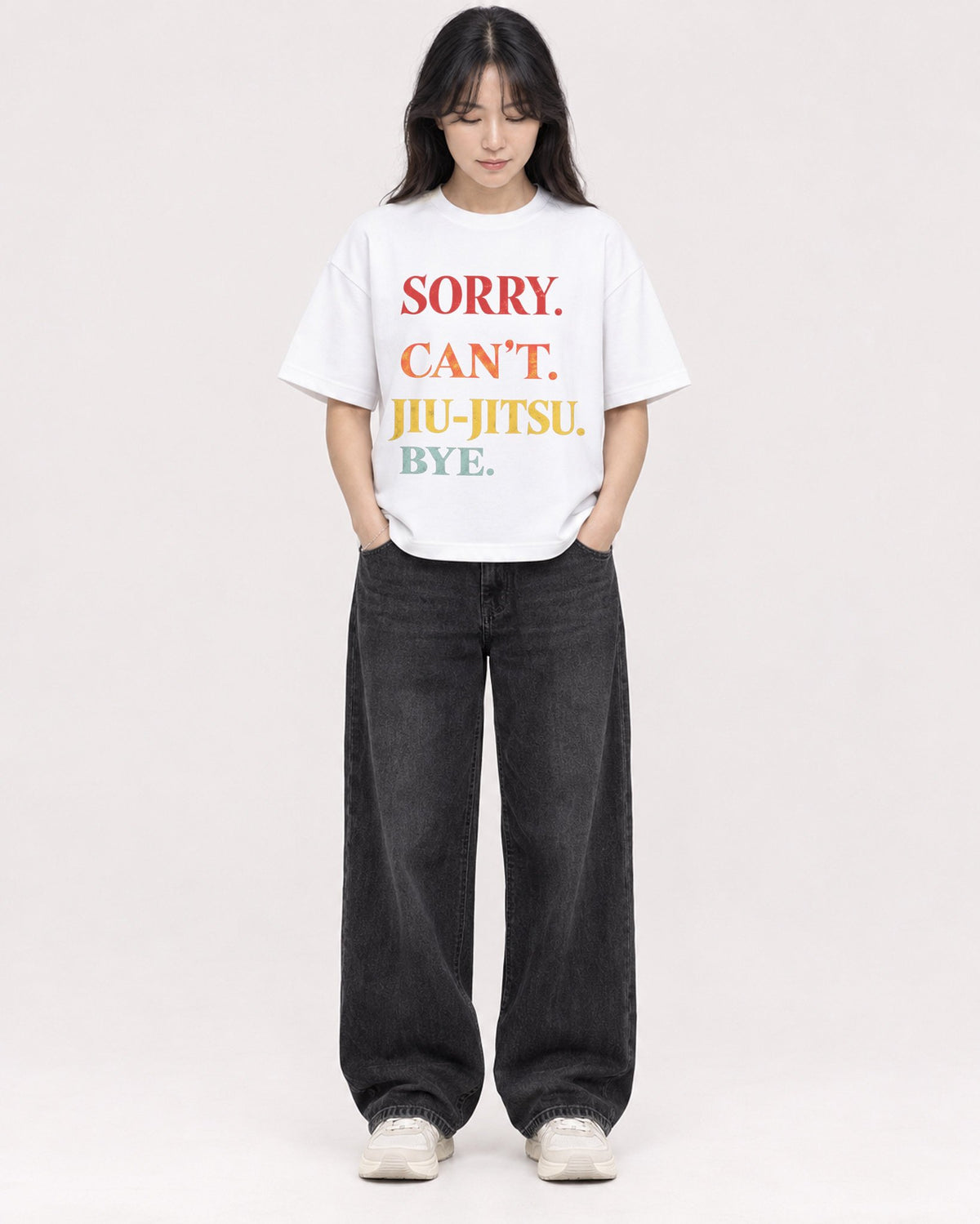 Mockup Boxy Heavyweight Tee White female full-body 13