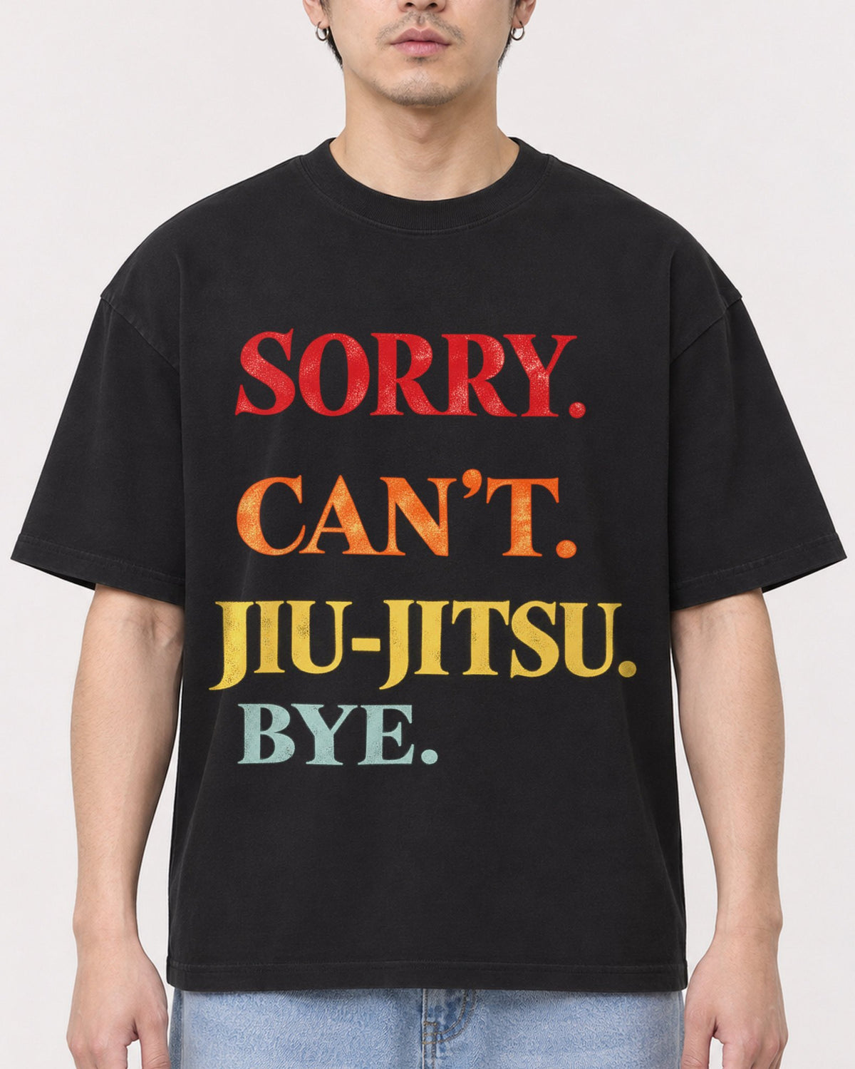 Mockup Boxy Heavyweight Tee Black male close-up 13