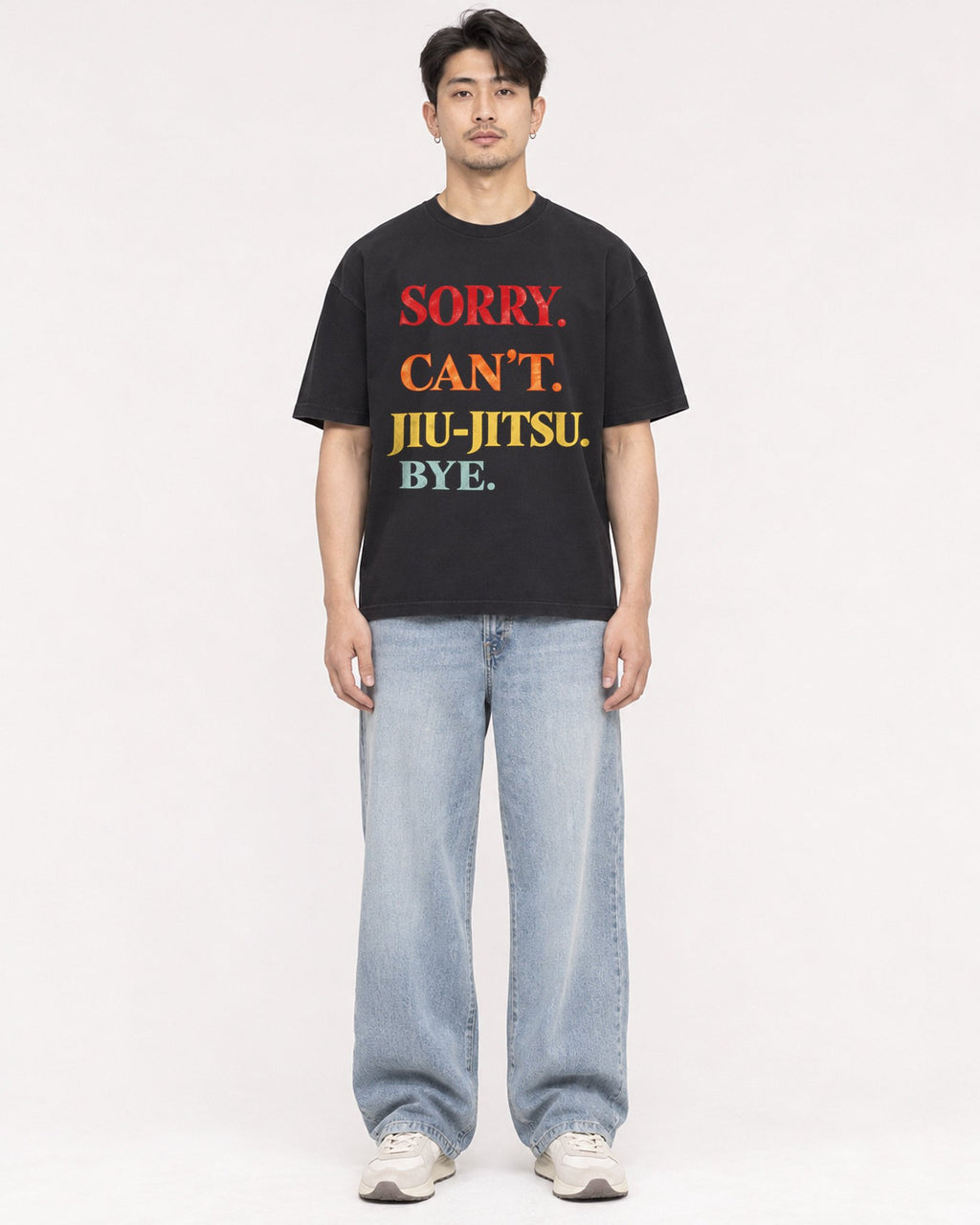 Mockup Boxy Heavyweight Tee Black male full-body 13