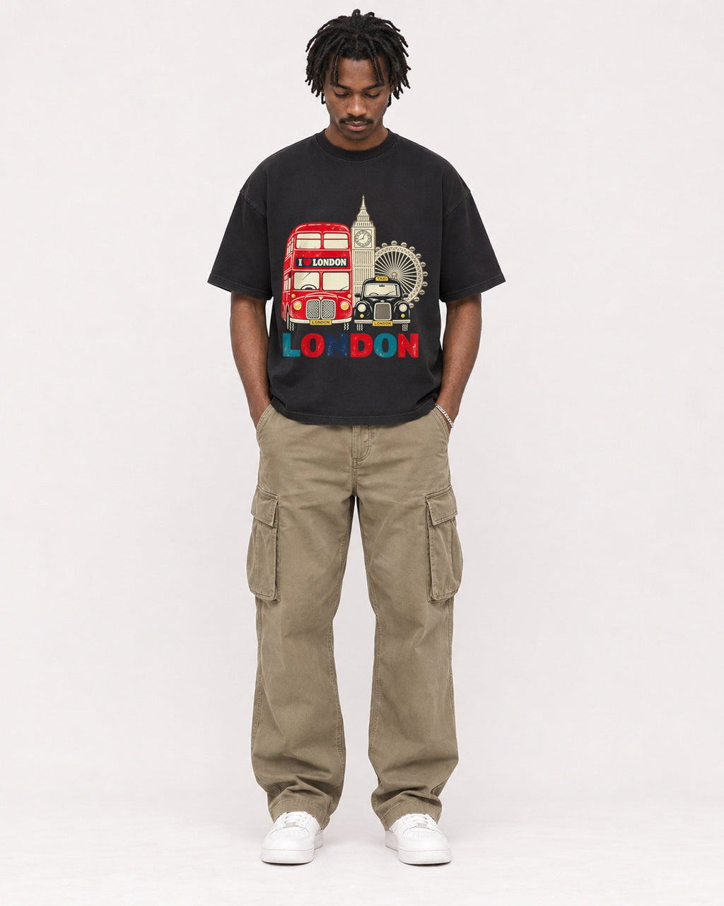 Mockup Boxy Heavyweight Tee Black male full-body 04