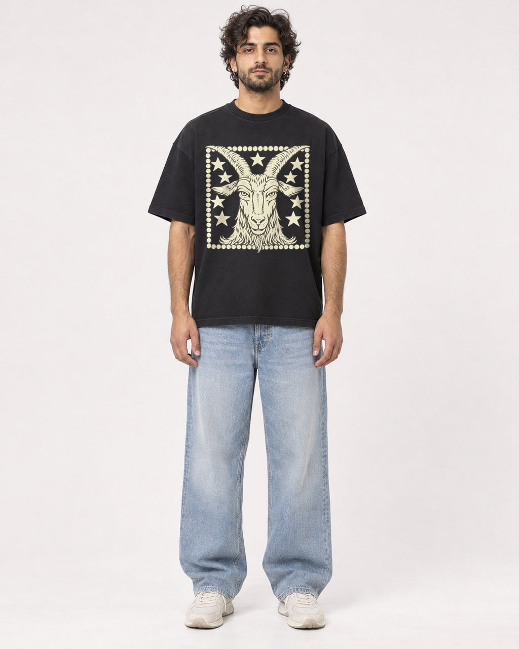 Mockup Boxy Heavyweight Tee Black male full-body 17