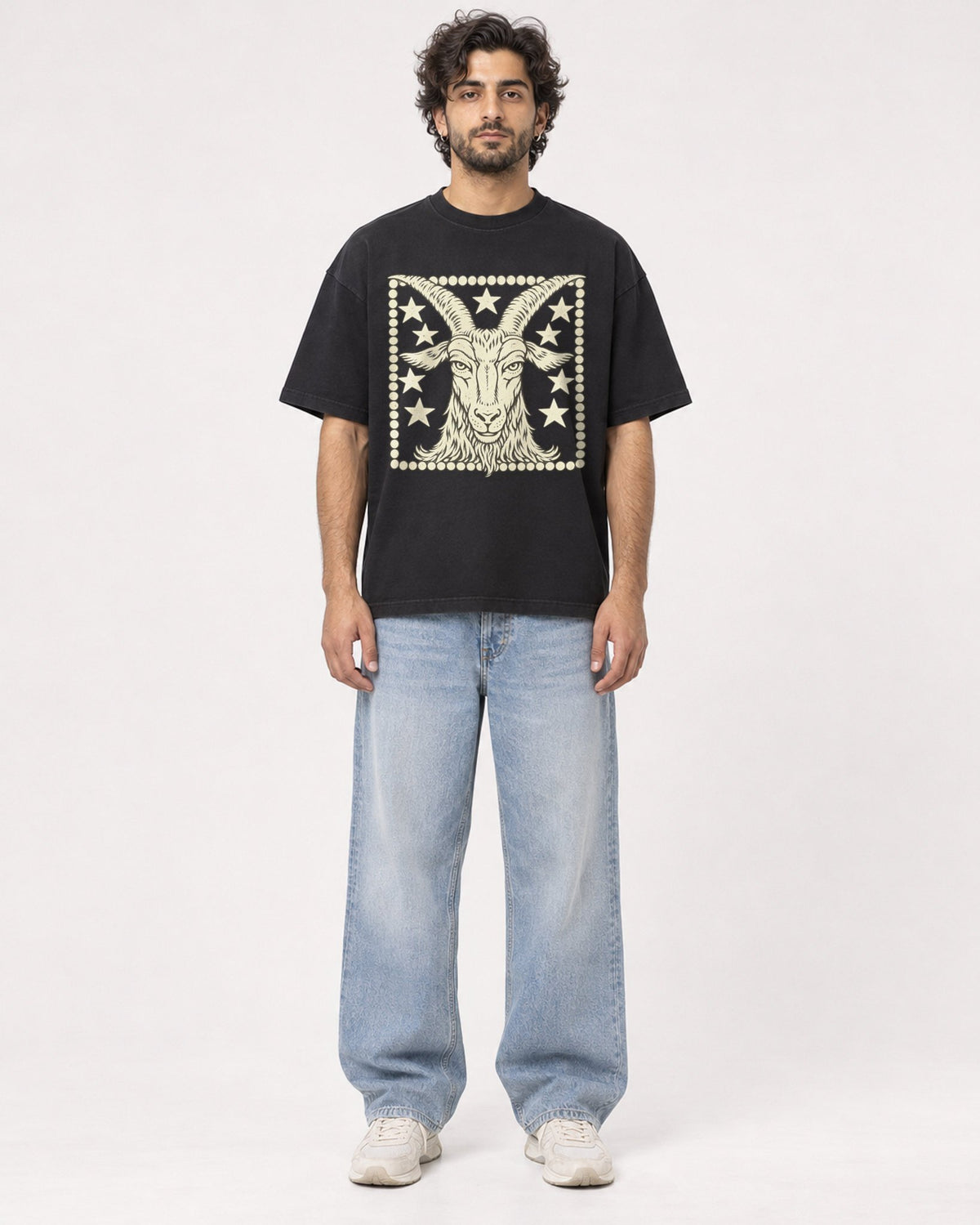 Mockup Boxy Heavyweight Tee Black male full-body 17