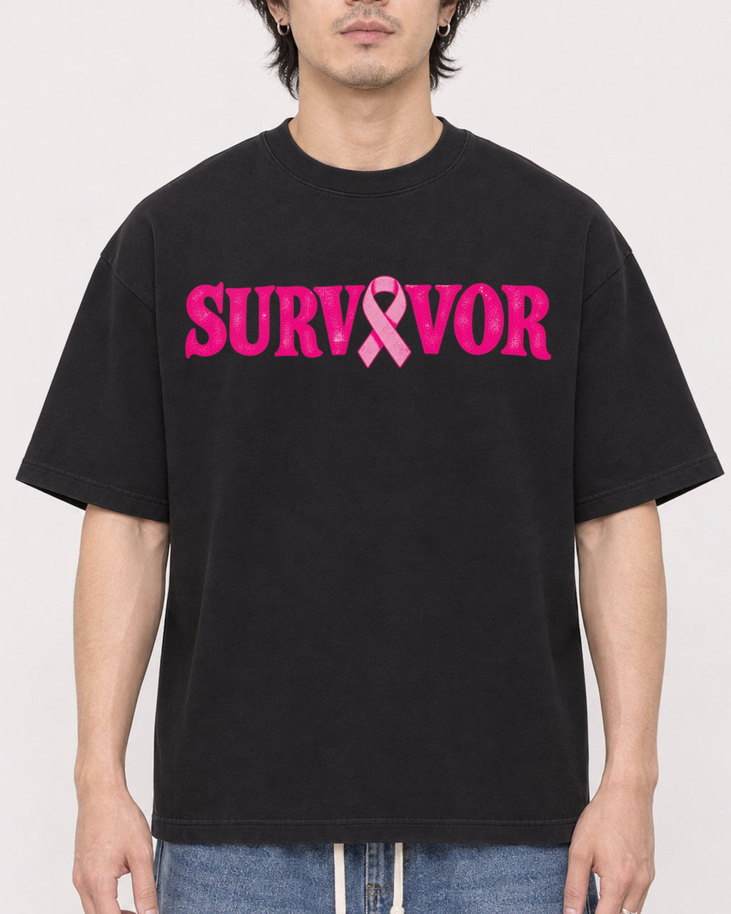 Mockup Boxy Heavyweight Tee Black male close-up 03
