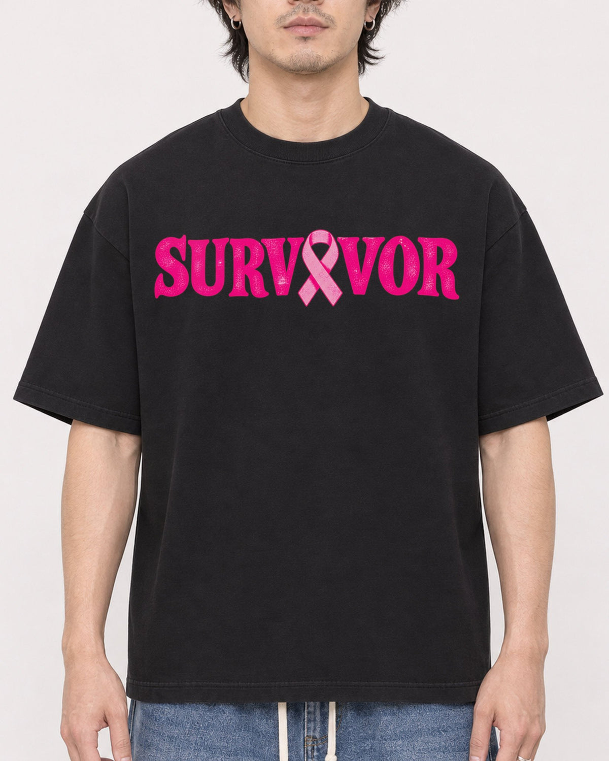 Mockup Boxy Heavyweight Tee Black male close-up 03