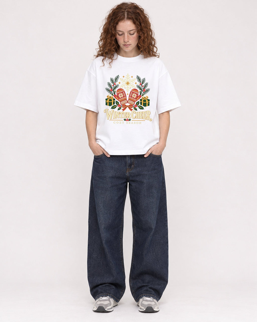 Mockup Boxy Heavyweight Tee White female full-body 09