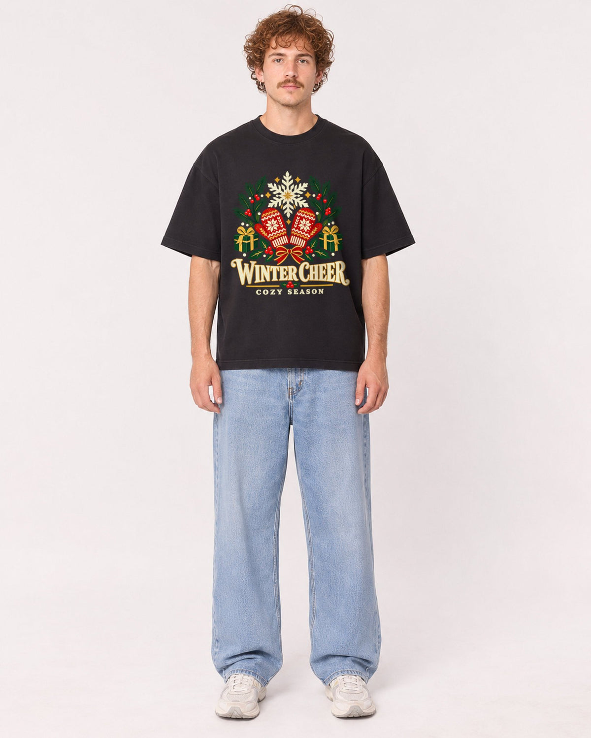 Mockup Boxy Heavyweight Tee Black male full-body 09