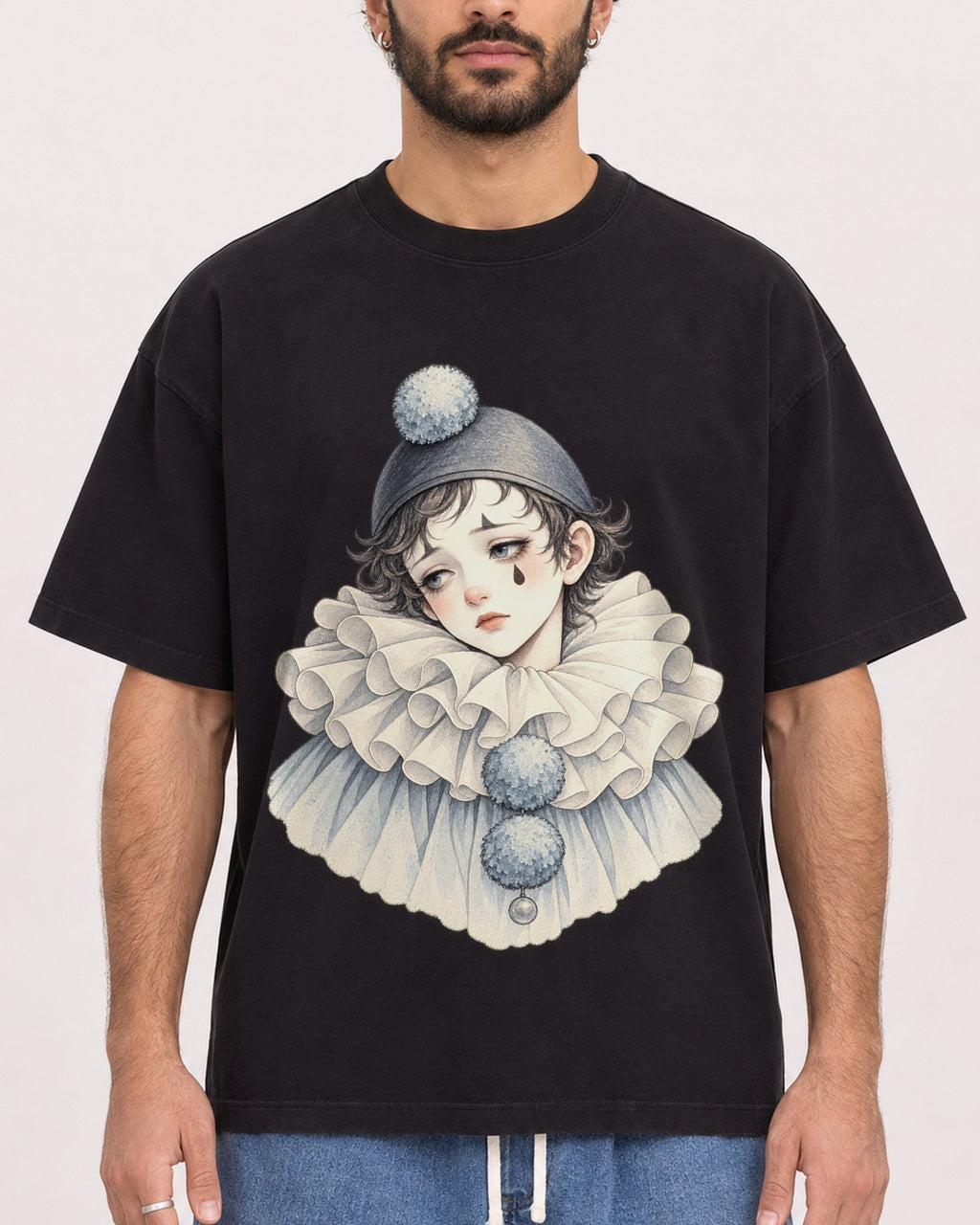 Mockup Boxy Heavyweight Tee Black male close-up 27