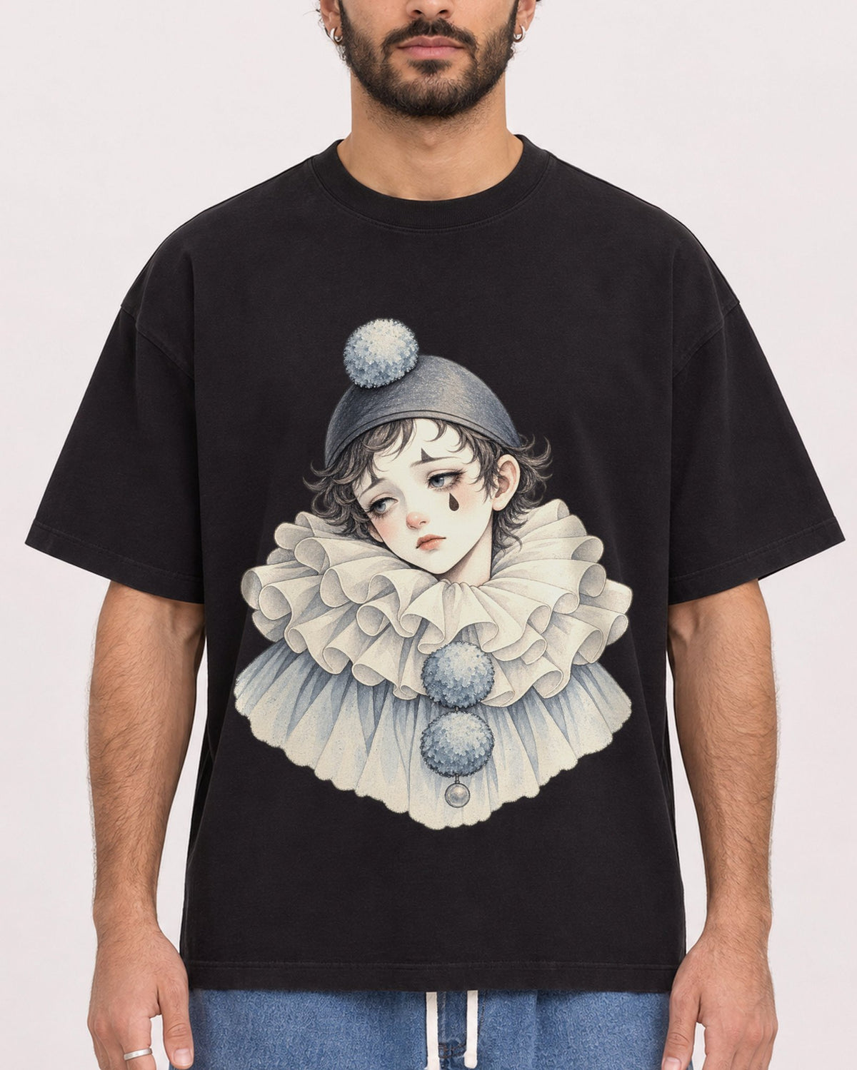 Mockup Boxy Heavyweight Tee Black male close-up 27