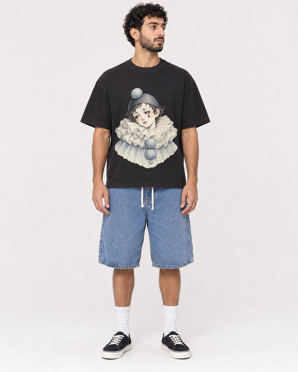 Mockup Boxy Heavyweight Tee Black male full-body 27