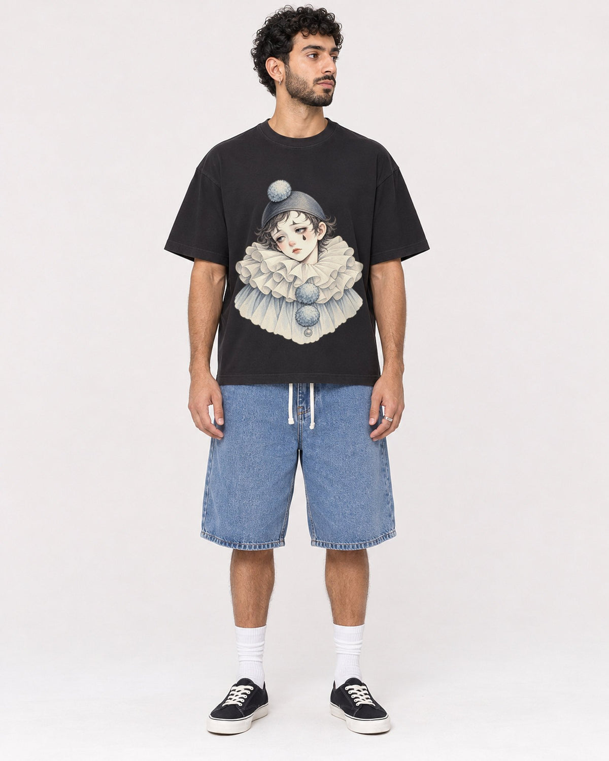 Mockup Boxy Heavyweight Tee Black male full-body 27