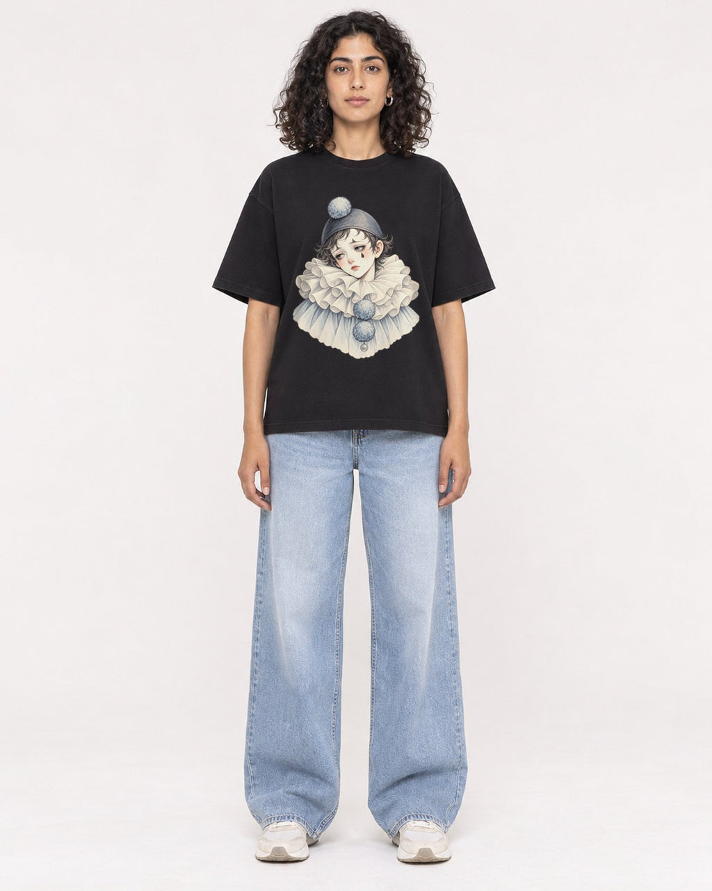 Mockup Boxy Heavyweight Tee Black female full-body 27
