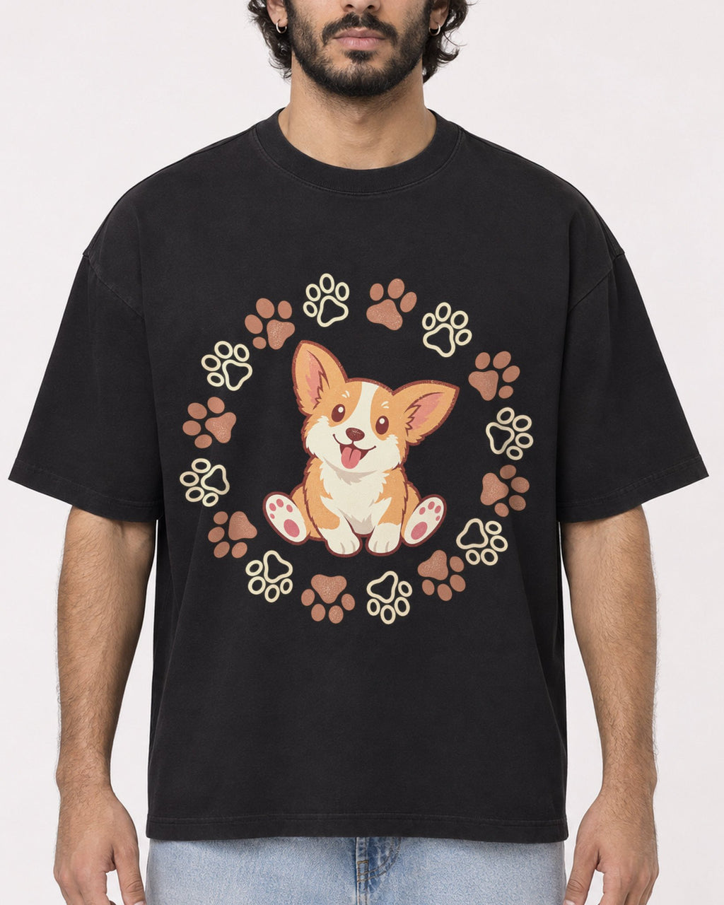 Mockup Boxy Heavyweight Tee Black male close-up 17