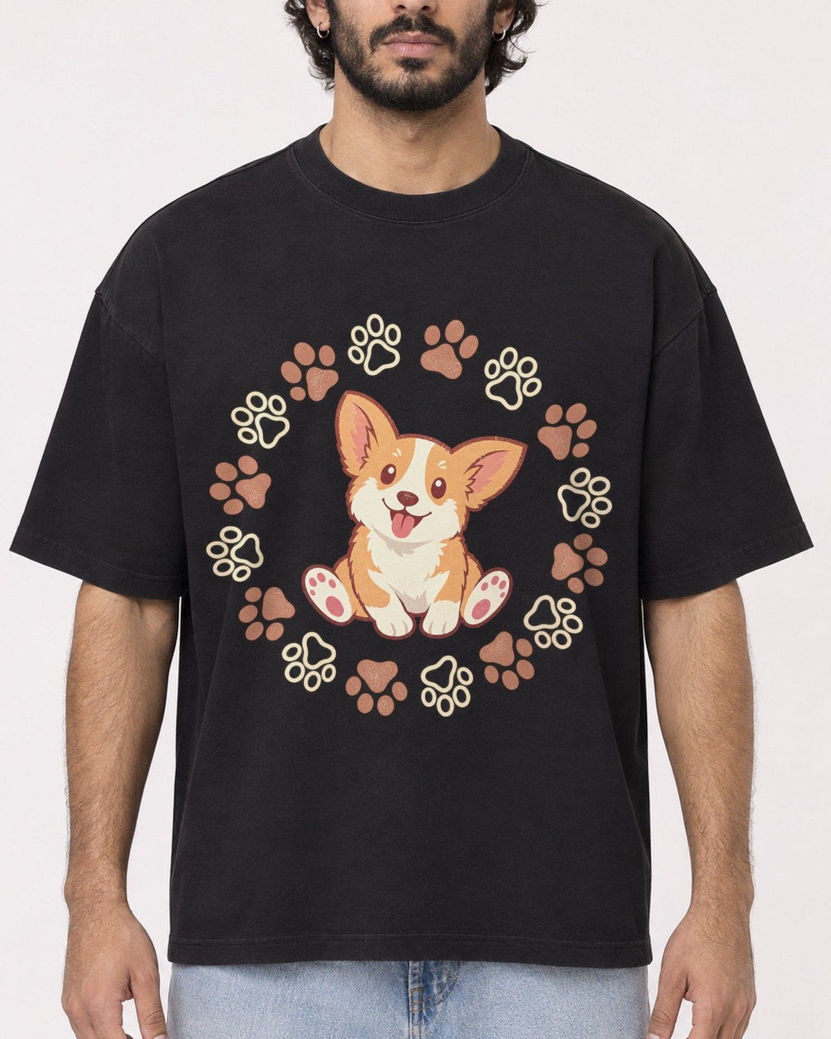Mockup Boxy Heavyweight Tee Black male close-up 17