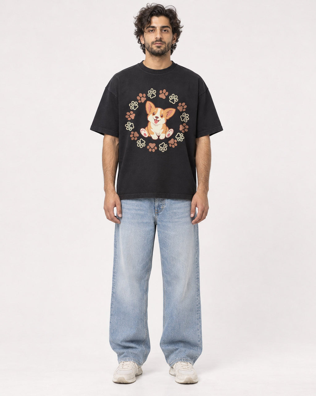 Mockup Boxy Heavyweight Tee Black male full-body 17