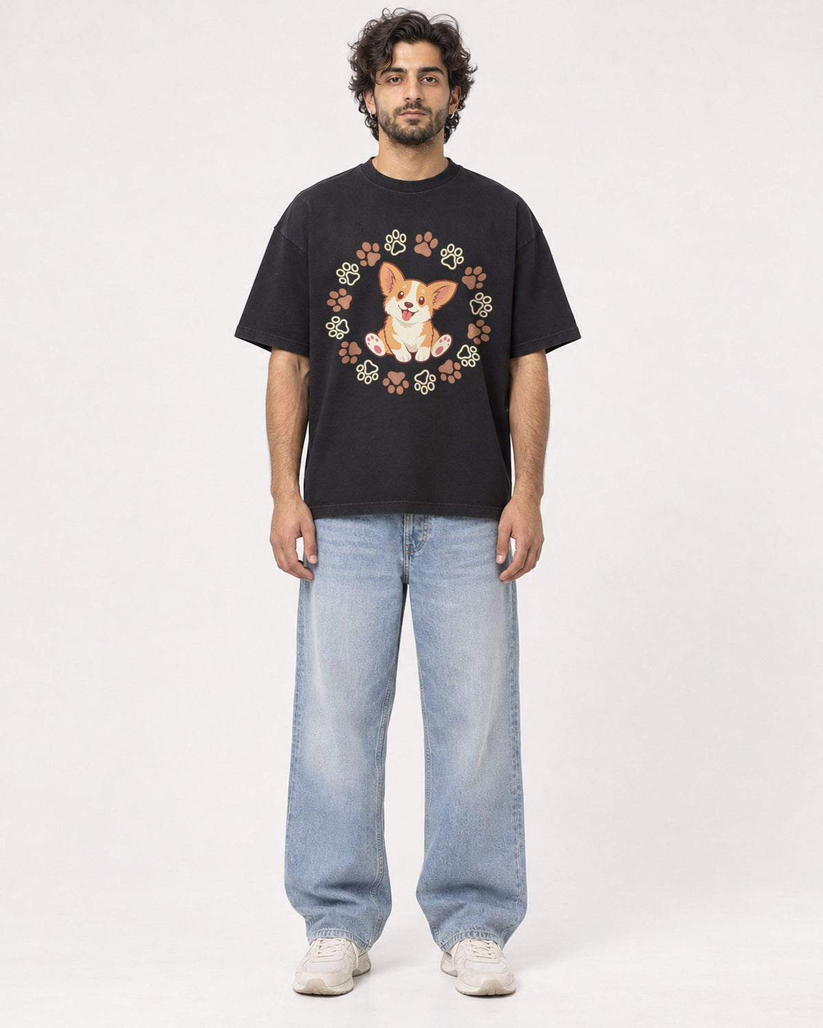 Mockup Boxy Heavyweight Tee Black male full-body 17