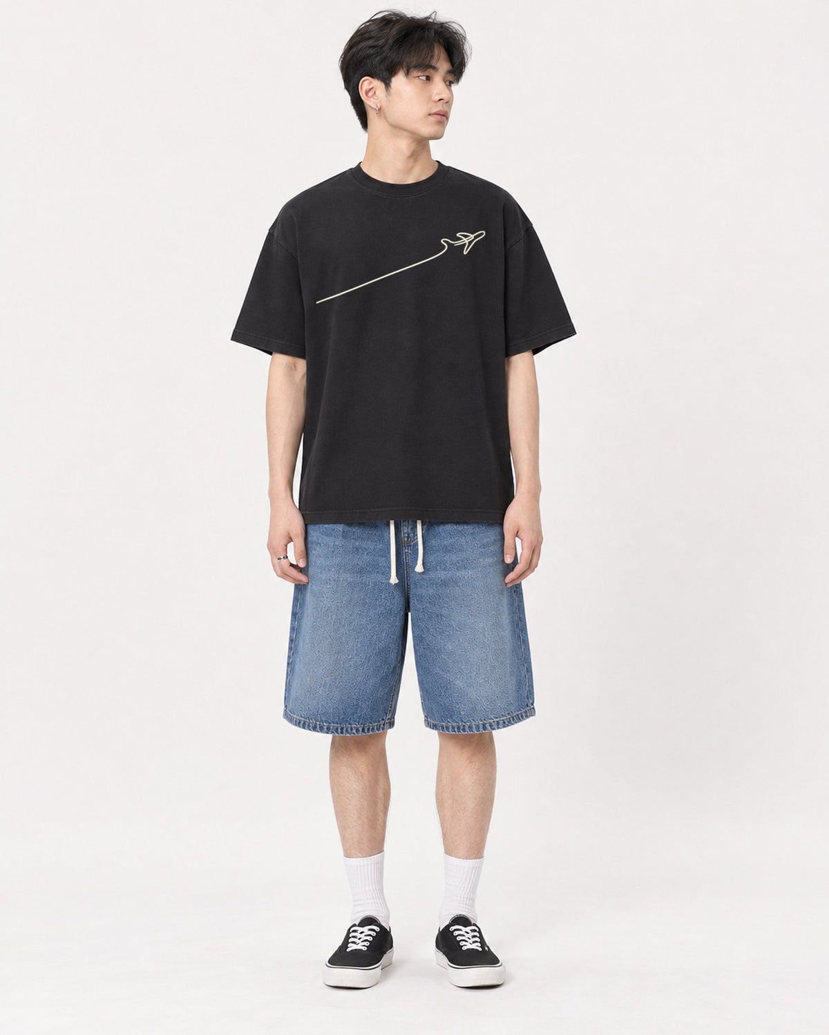 Mockup Boxy Heavyweight Tee Black male full-body 31