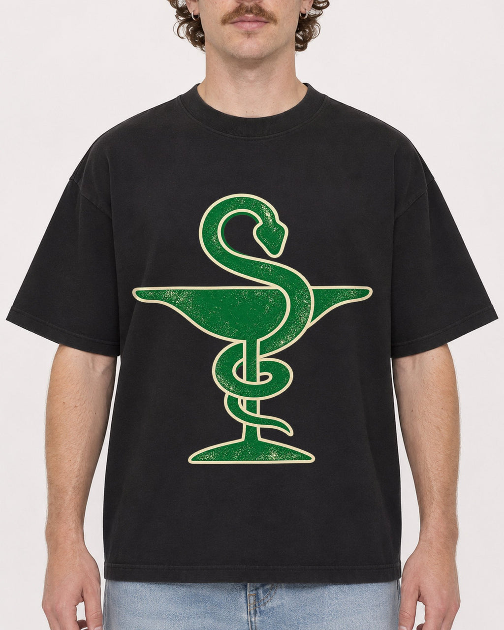 Mockup Boxy Heavyweight Tee Black male close-up 09