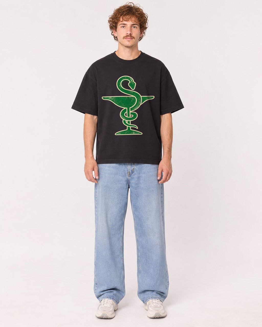 Mockup Boxy Heavyweight Tee Black male full-body 09