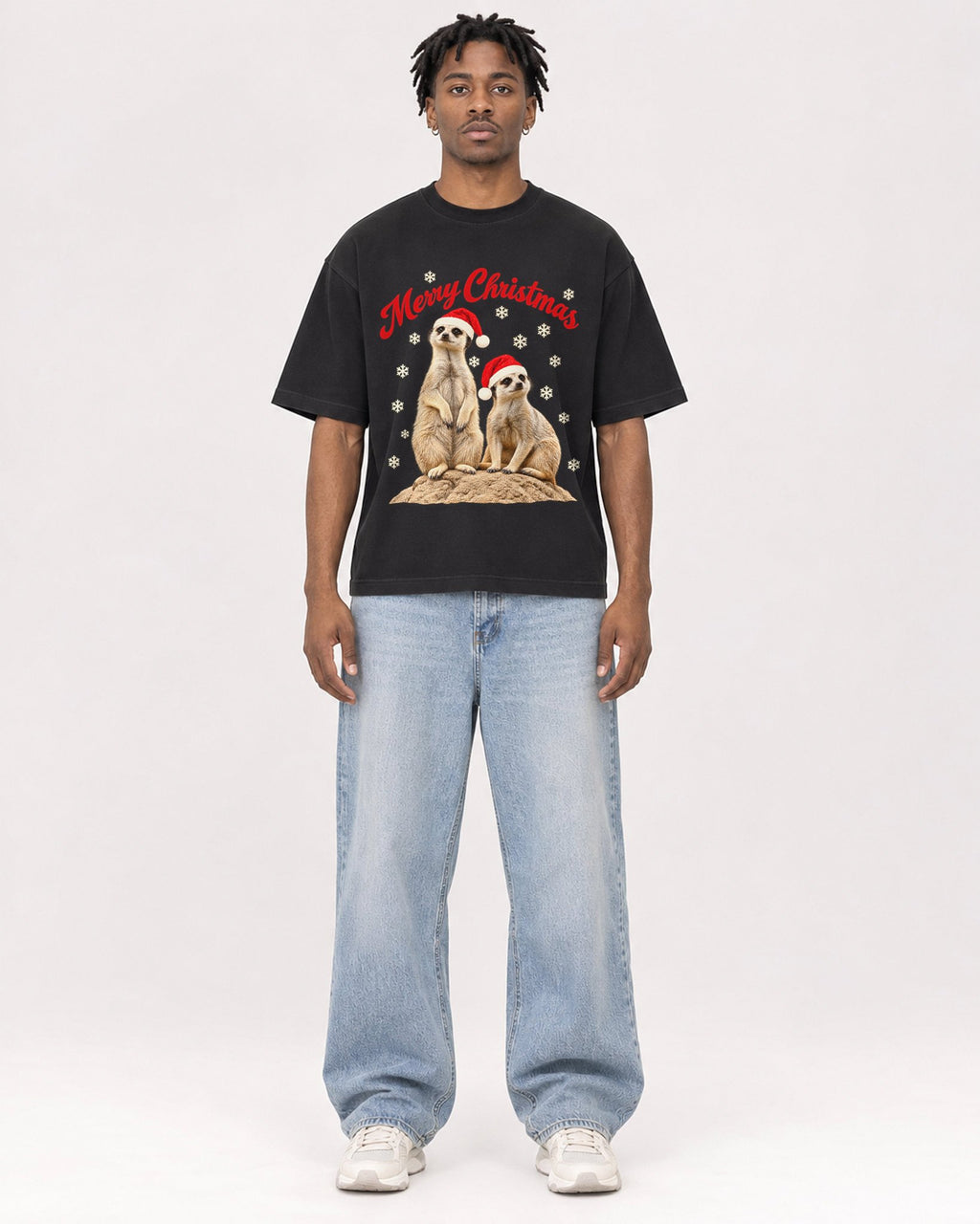 Mockup Boxy Heavyweight Tee Black male full-body 05