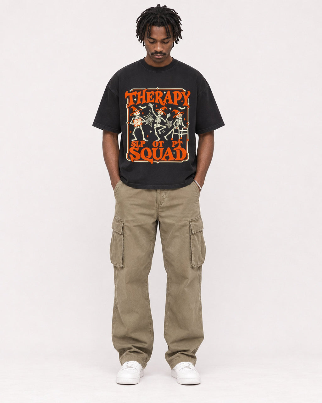Mockup Boxy Heavyweight Tee Black male full-body 04
