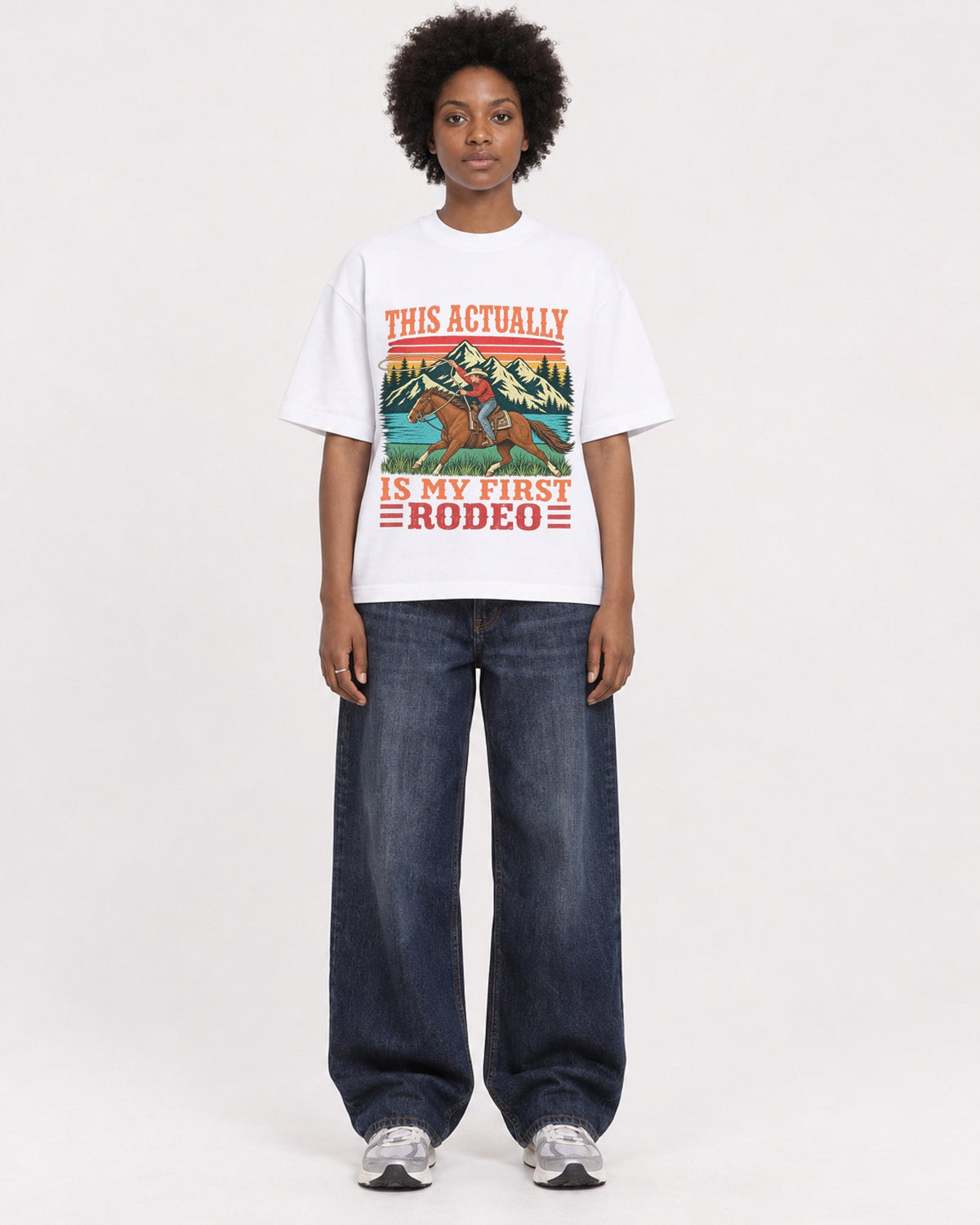 Mockup Boxy Heavyweight Tee White female full-body 14