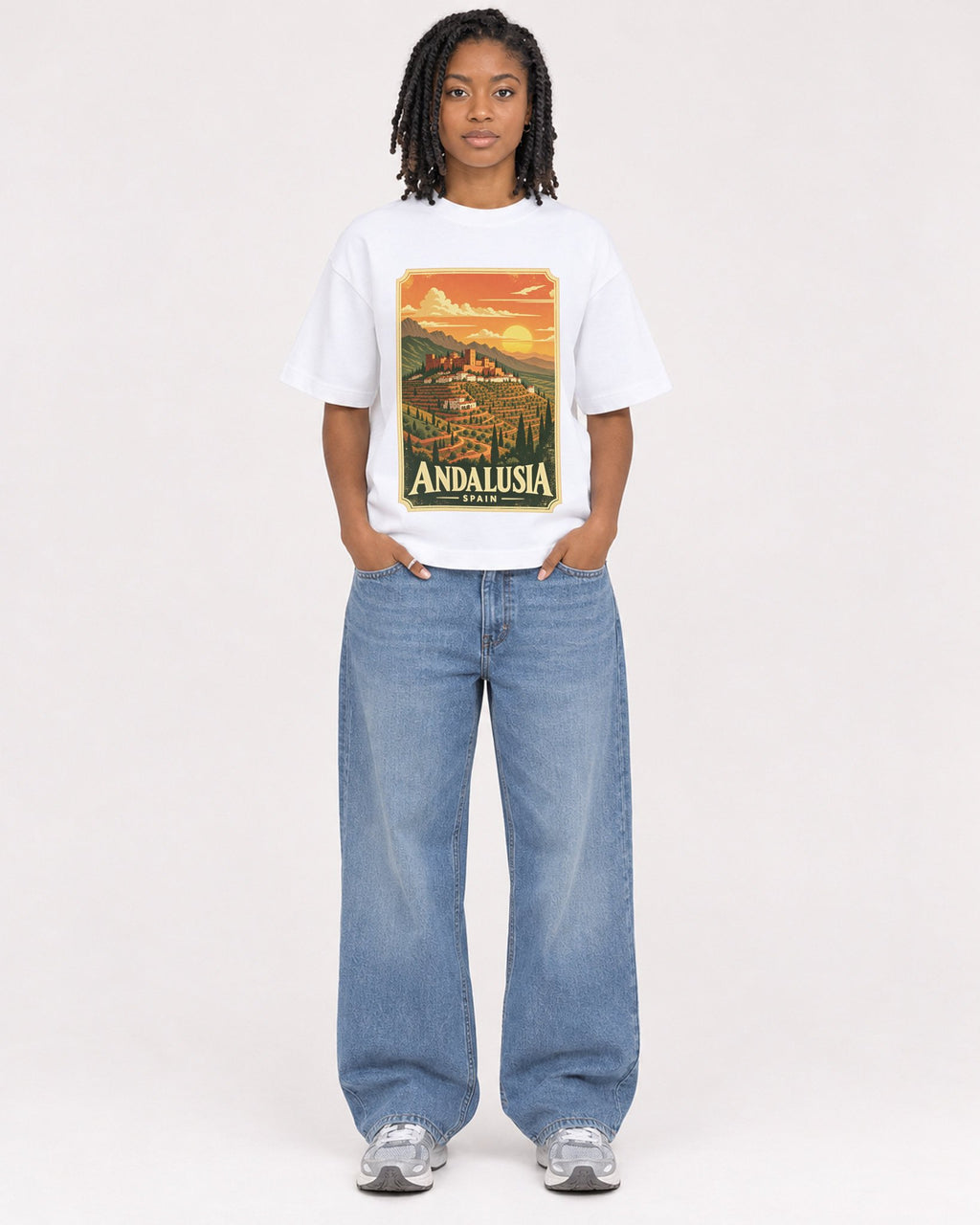 Mockup Boxy Heavyweight Tee White female full-body 15