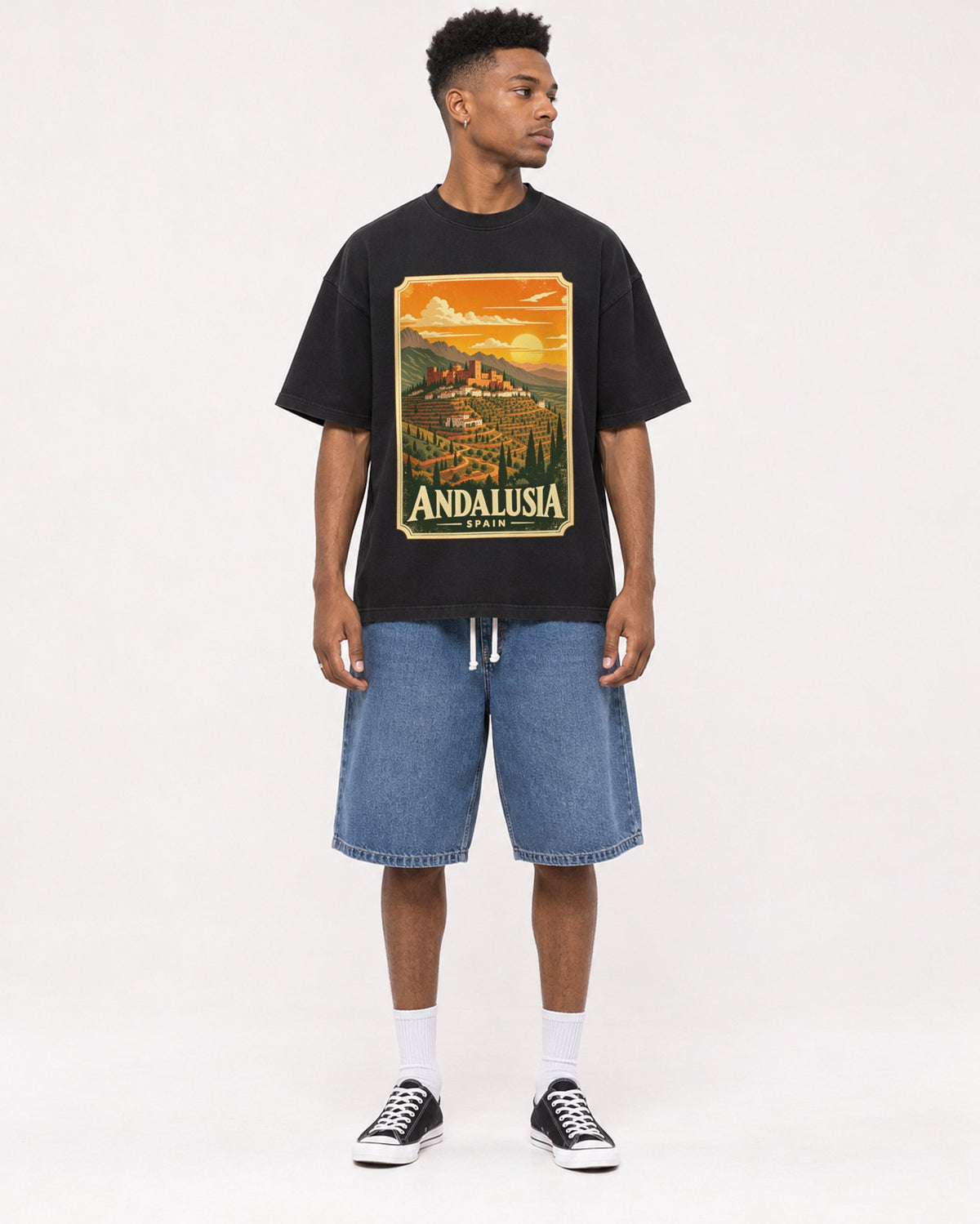 Mockup Boxy Heavyweight Tee Black male full-body 15