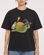 Mockup Boxy Heavyweight Tee Black female close-up 12