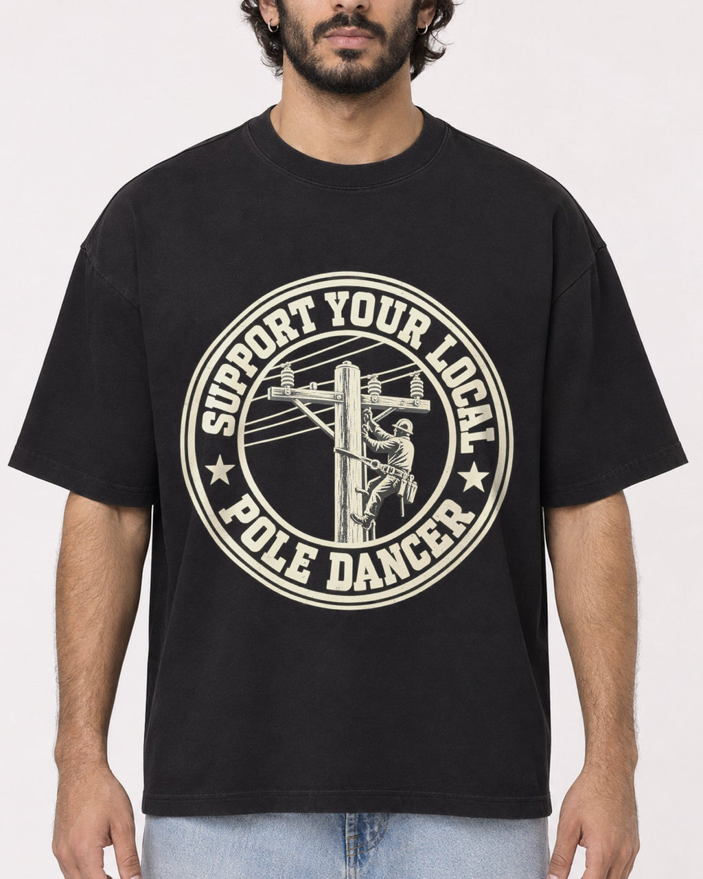 Mockup Boxy Heavyweight Tee Black male close-up 17