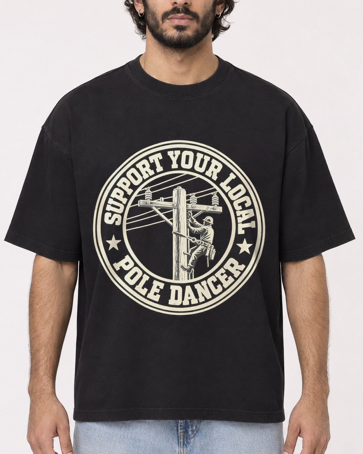 Mockup Boxy Heavyweight Tee Black male close-up 17