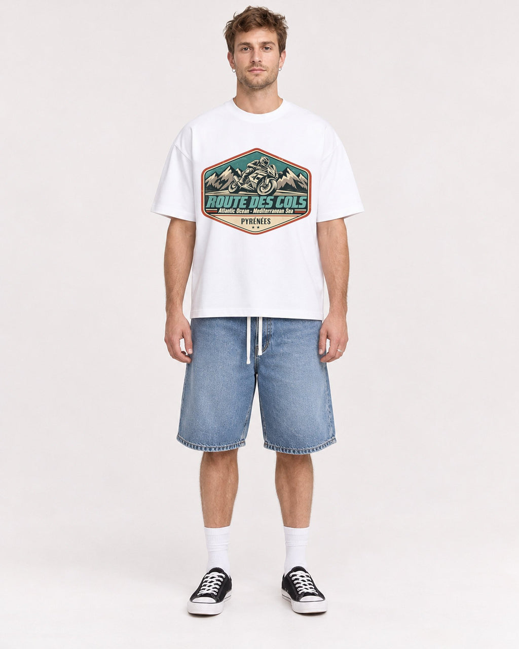 Mockup Boxy Heavyweight Tee White male full-body 08