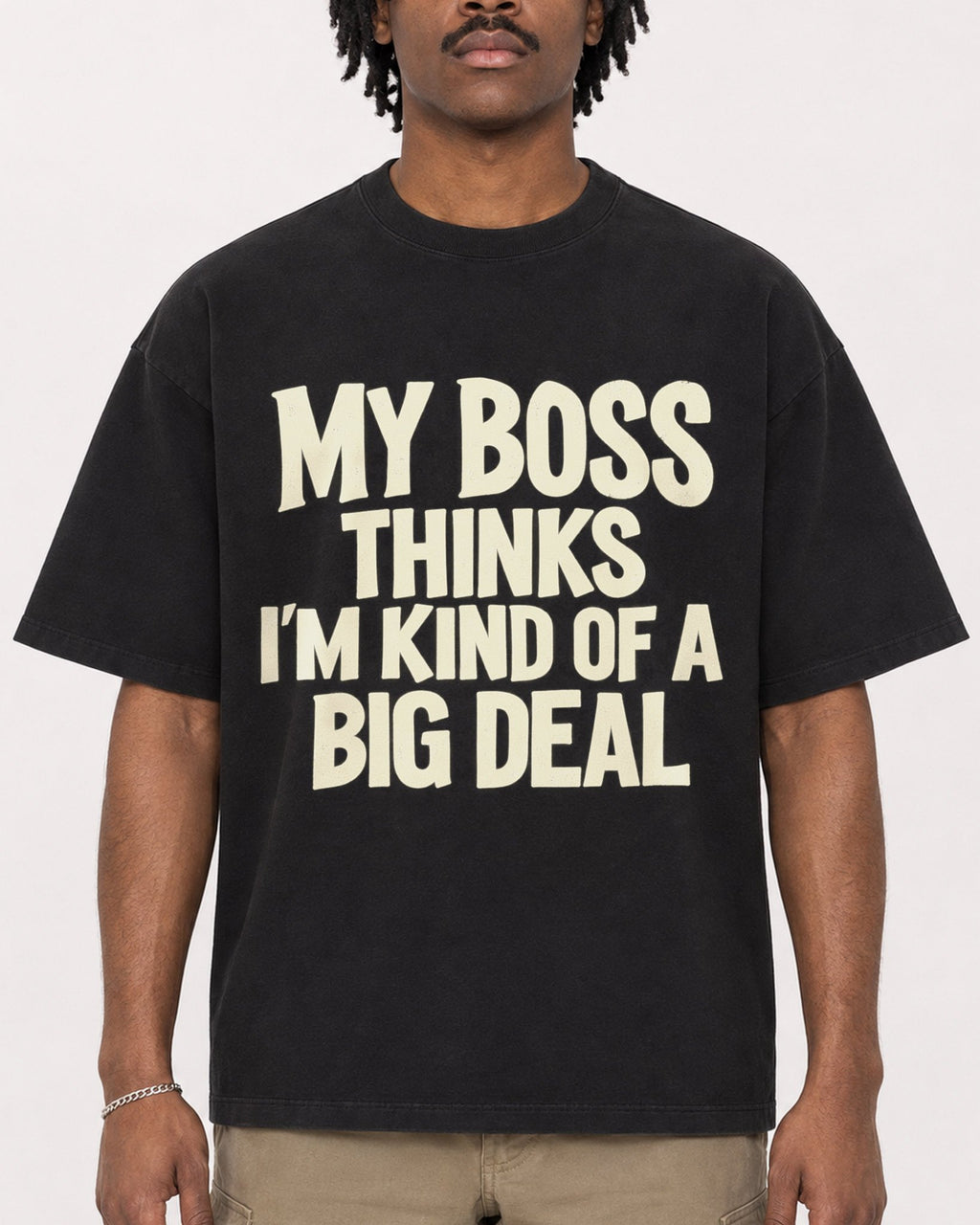Mockup Boxy Heavyweight Tee Black male close-up 04