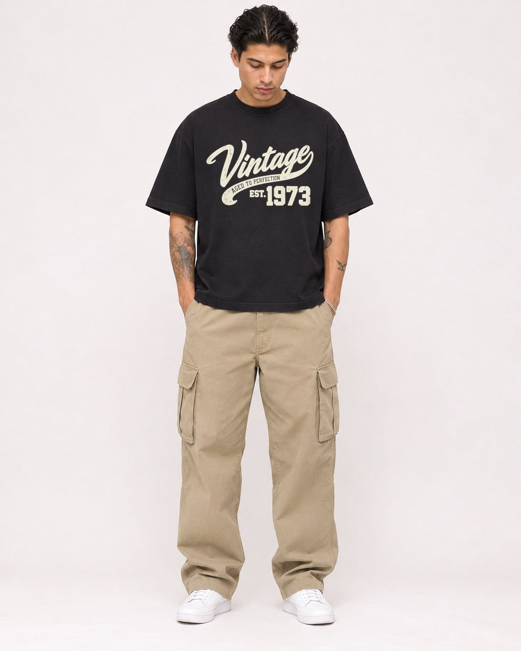 Mockup Boxy Heavyweight Tee Black male full-body 36