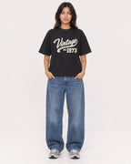 Mockup Boxy Heavyweight Tee Black female full-body 36