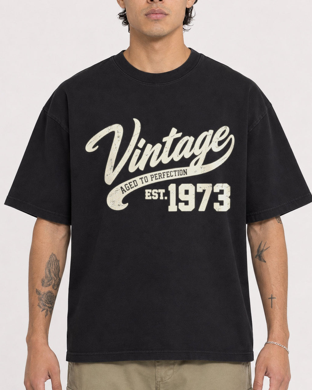 Mockup Boxy Heavyweight Tee Black male close-up 36