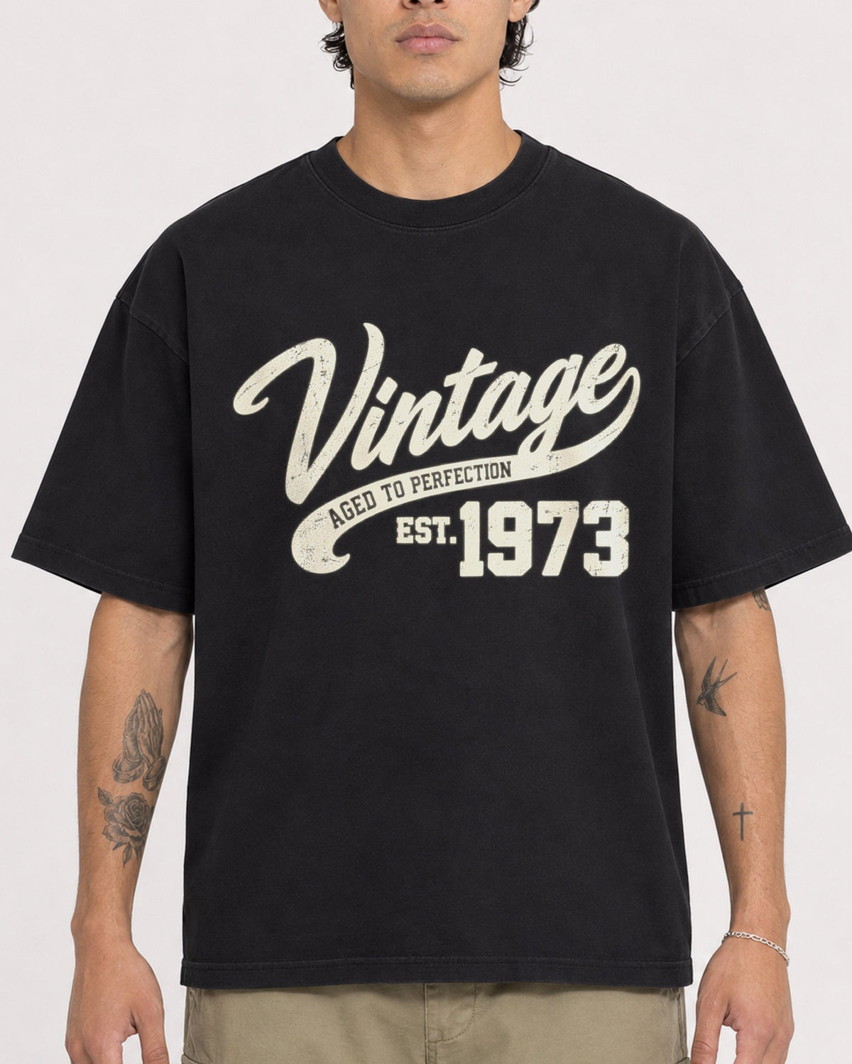 Mockup Boxy Heavyweight Tee Black male close-up 36