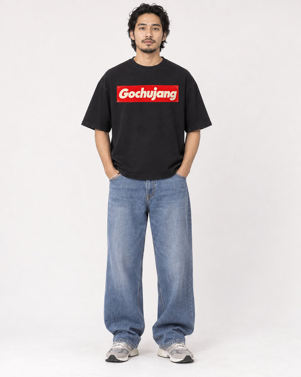 Mockup Boxy Heavyweight Tee Black male full-body 22