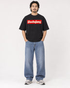 Mockup Boxy Heavyweight Tee Black male full-body 22