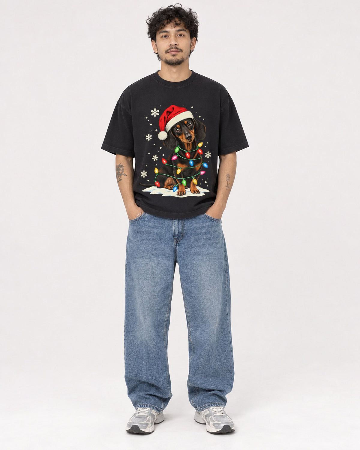 Mockup Boxy Heavyweight Tee Black male full-body 42