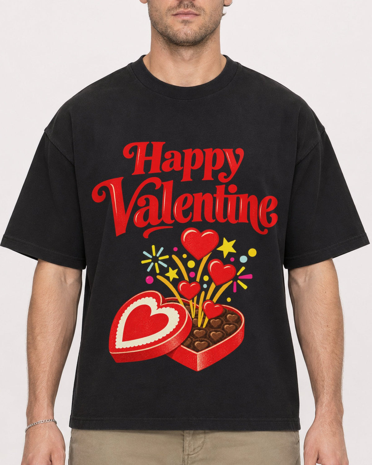 Mockup Boxy Heavyweight Tee Black male close-up 08