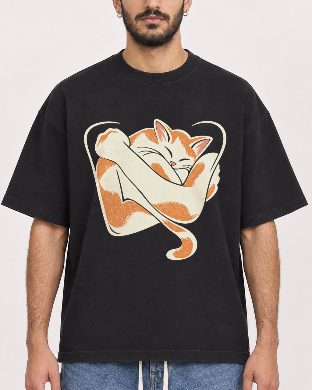 Mockup Boxy Heavyweight Tee Black male close-up 07