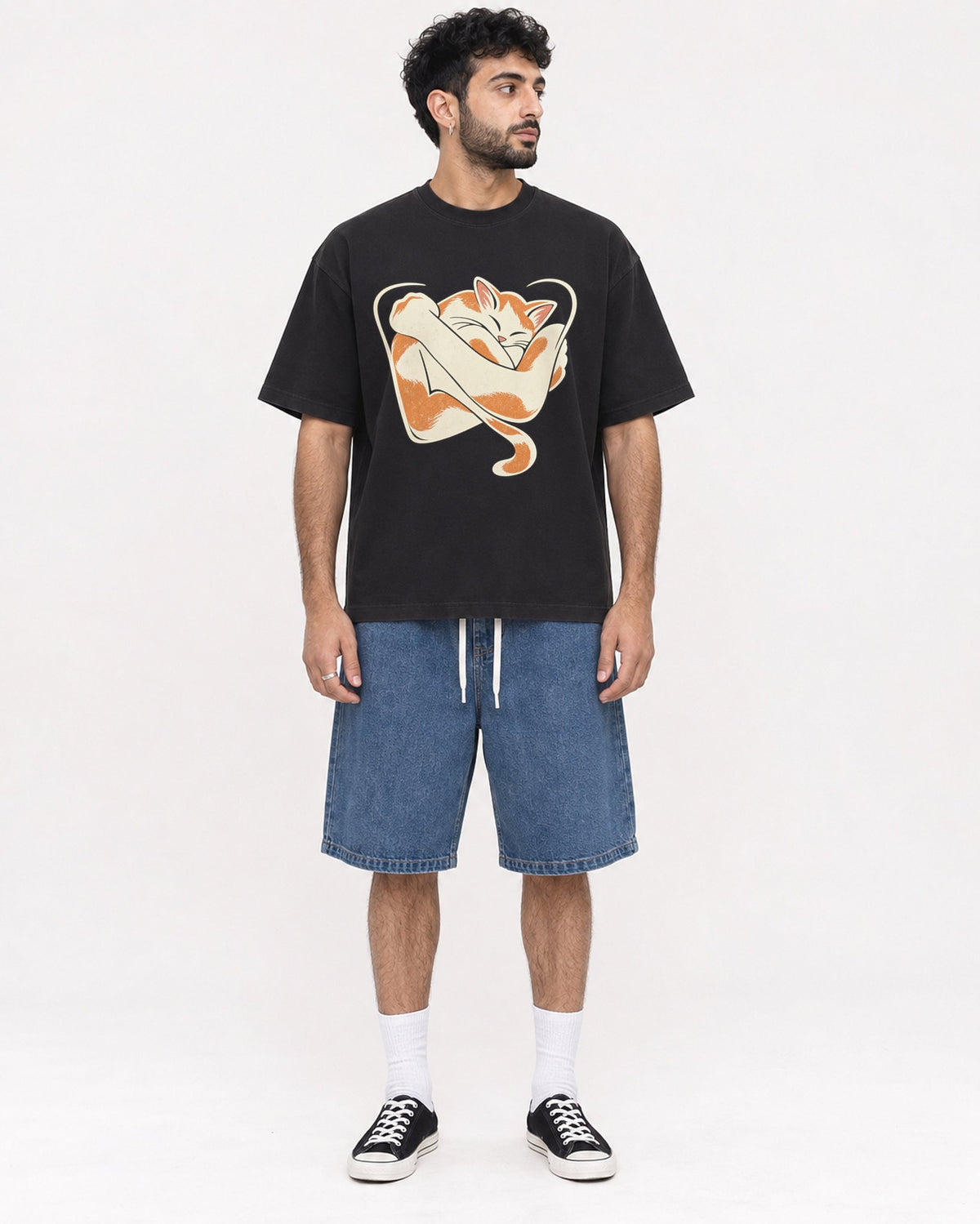 Mockup Boxy Heavyweight Tee Black male full-body 07