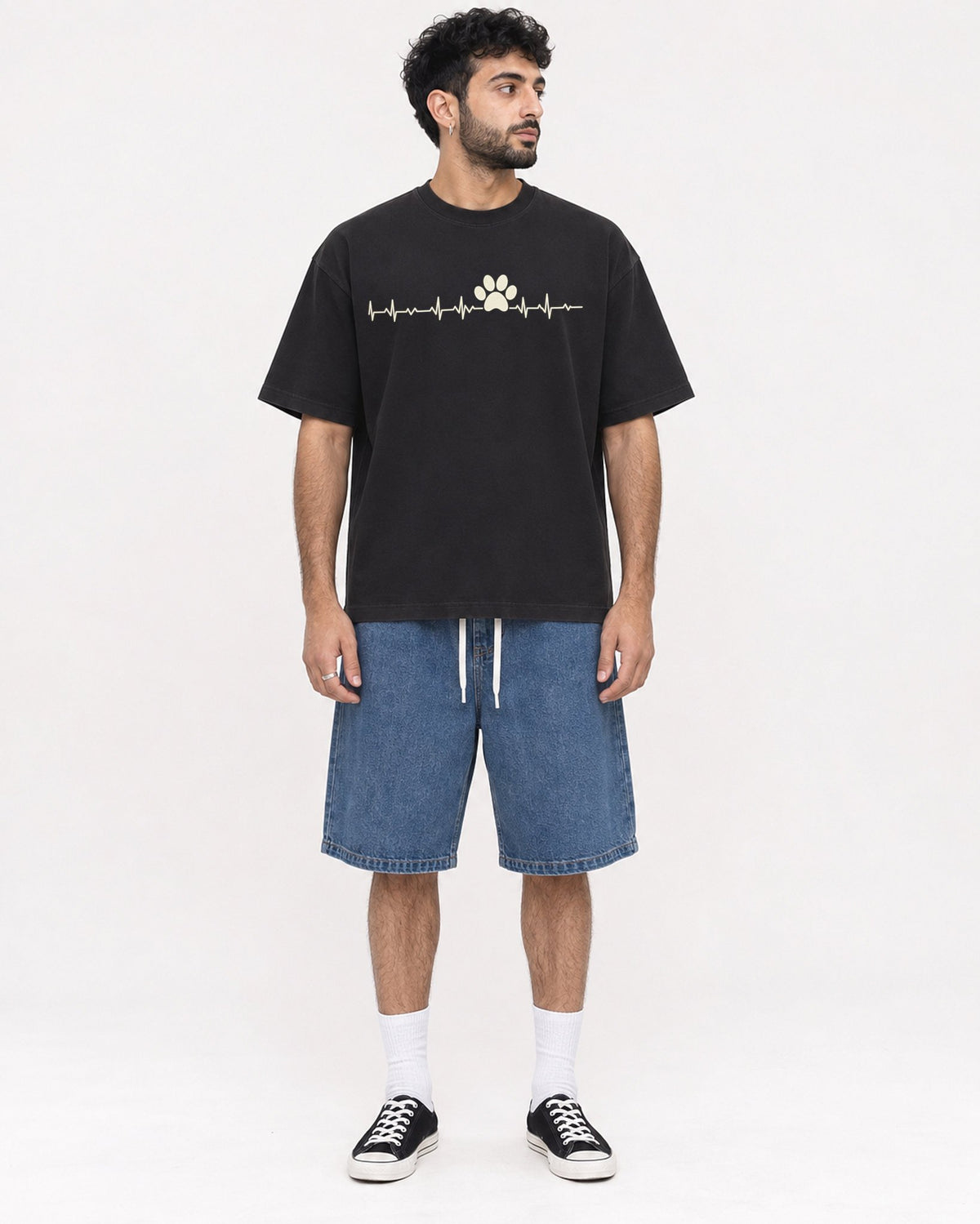 Mockup Boxy Heavyweight Tee Black male full-body 07